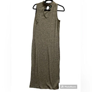 United Colors of Benetton Gold Metallic Choker Maxi Slit Dress Sz M
